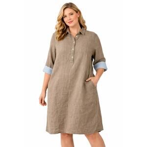 CECIL 100% Linen Shirt Dress XL Khaki Minimalist Relaxed Fit Casual Neutral